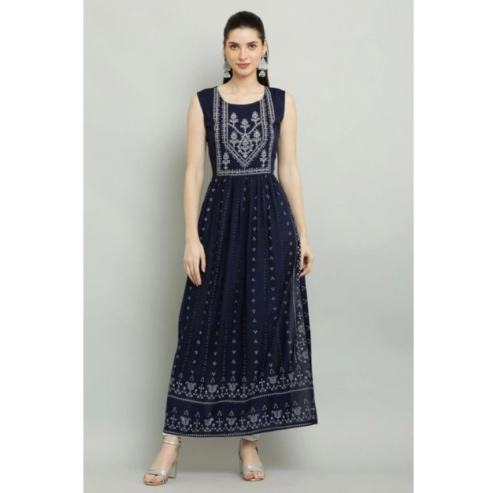Women's Casual Rayon Sleeveless Kurti (Blue)