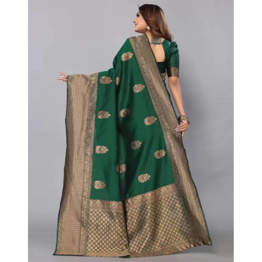 Women's Soft Lichi Silk Printed Saree With Unstitched Blouse 5.5Mtr (Green)