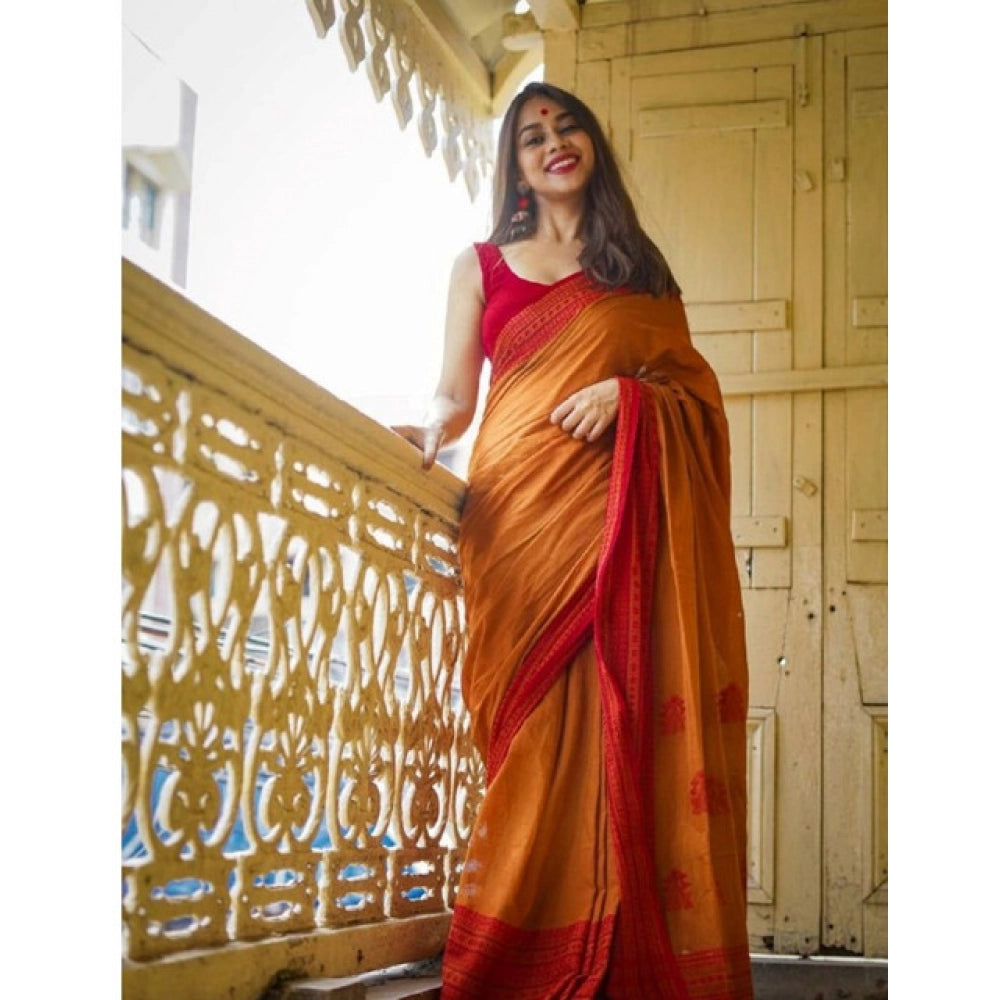 Women's Soft Lilan Printed Saree With Unstitched Blouse 5.5Mtr (Mustard )