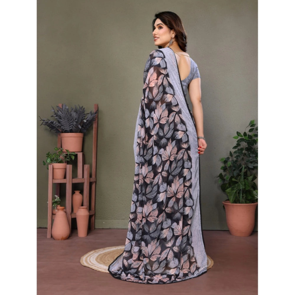 Women's Chiffon Printed Saree With Unstitched Blouse 5.5Mtr (Grey)