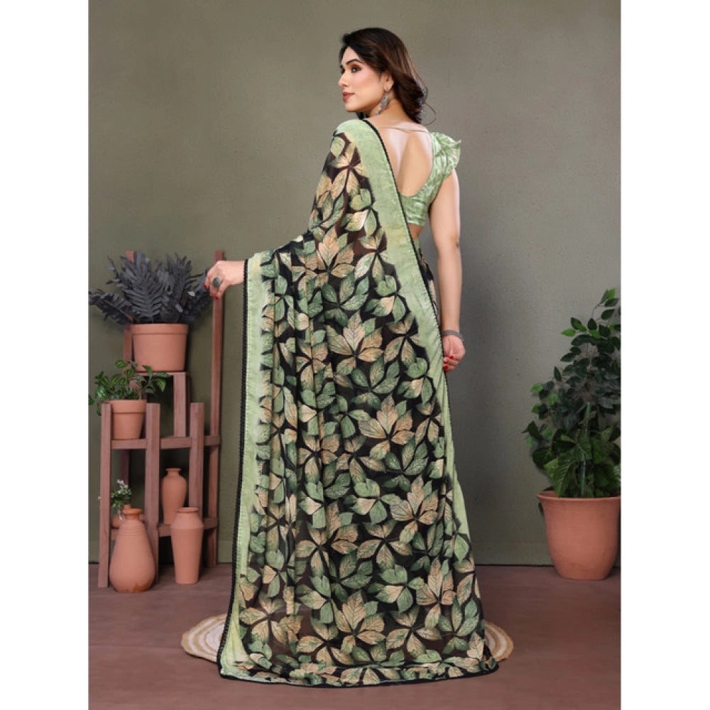 Women's Chiffon Printed Saree With Unstitched Blouse 5.5Mtr (Green)