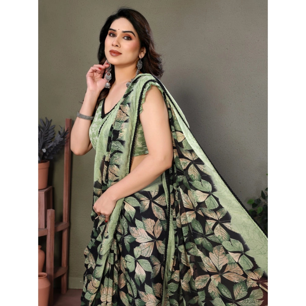Women's Chiffon Printed Saree With Unstitched Blouse 5.5Mtr (Green)
