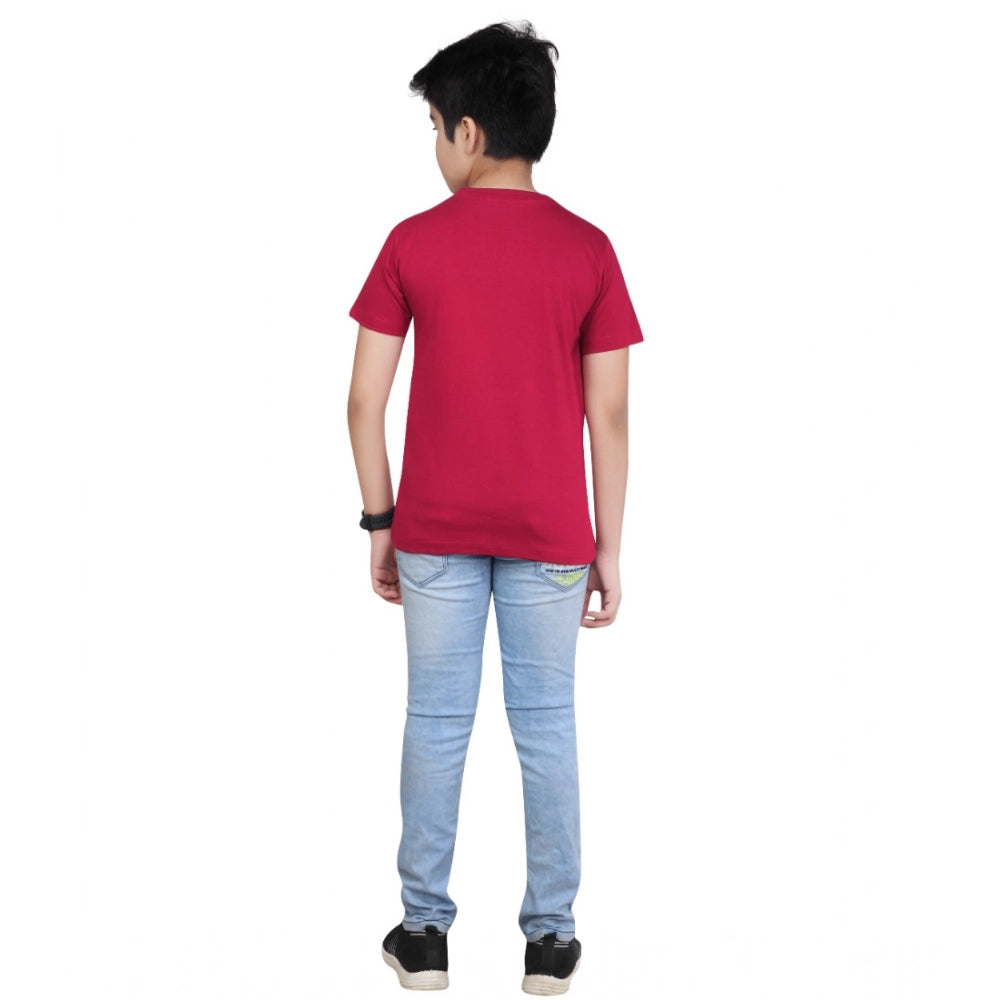 Boy's Cotton Grapic Printed Round Neck T-Shirt (Marron)