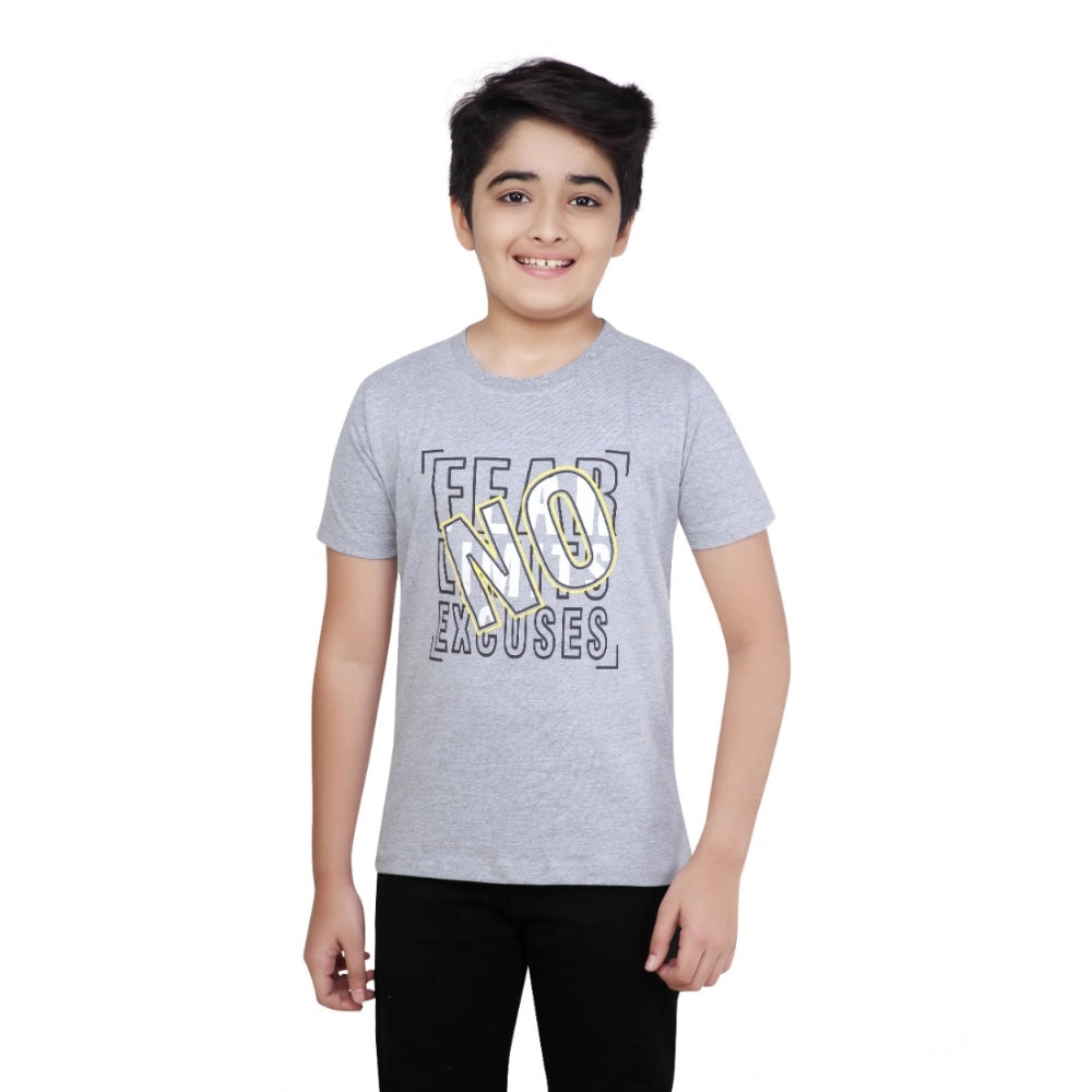 Boy's Cotton Grapic Printed Round Neck T-Shirt (Grey Melange)