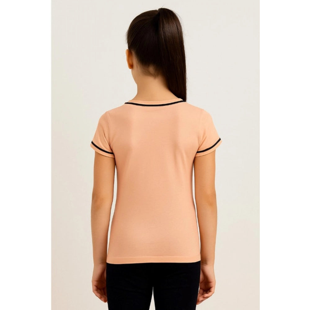 Girl's Cotton Printeded Round Neck T-Shirt (Sandal Beach)