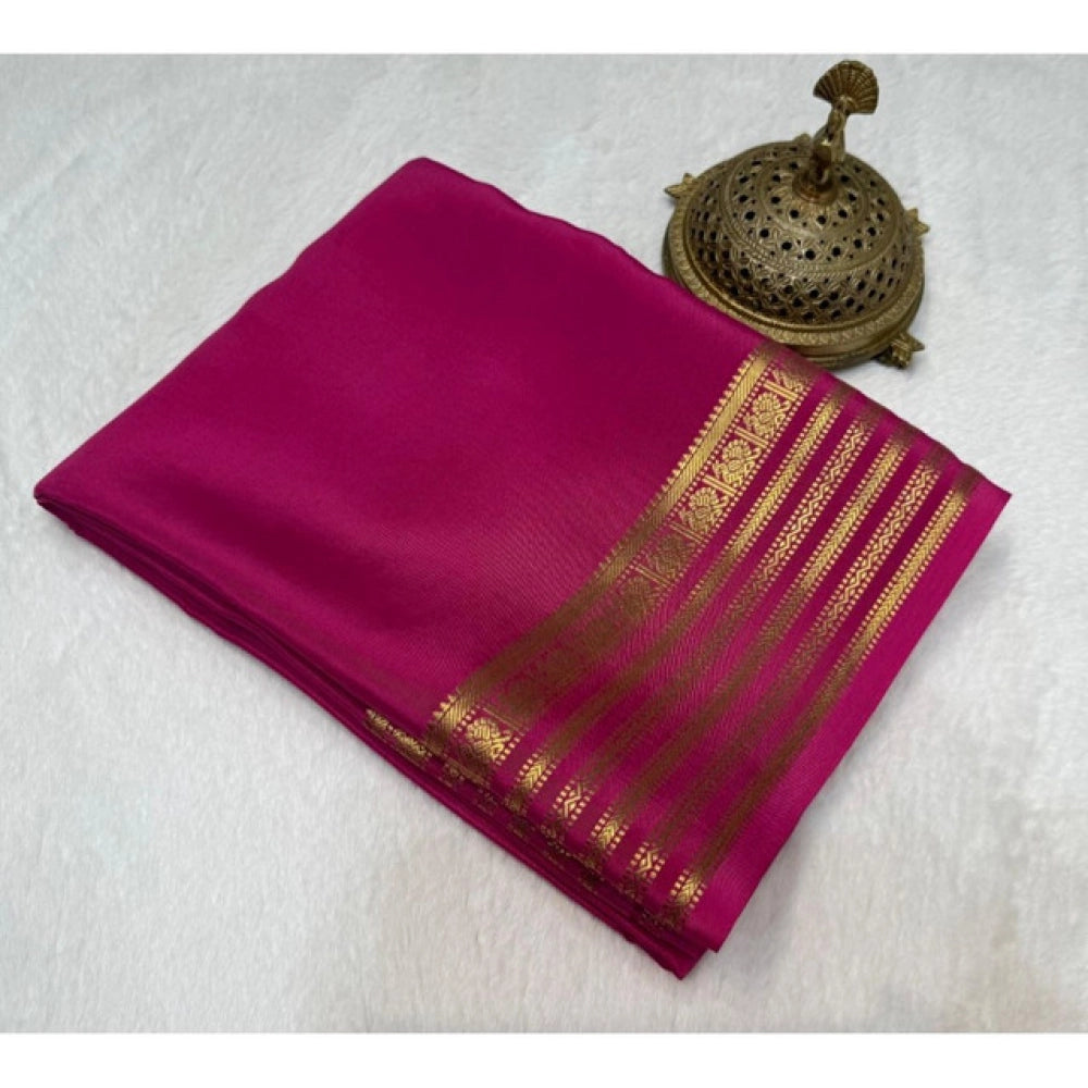 Women's Crepe Chit Pallu Solid Saree With Unstitched Blouse 5.5Mtr (Pink)