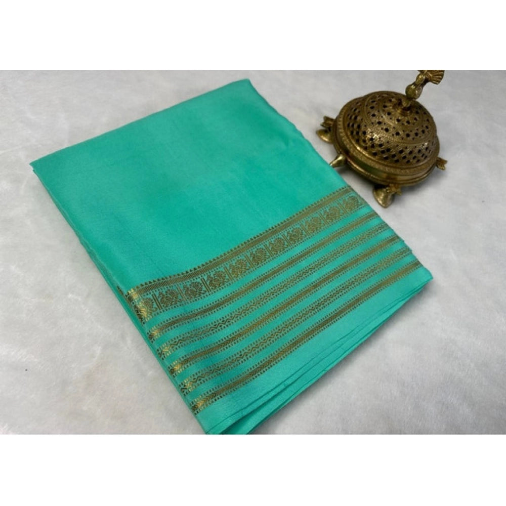 Women's Crepe Chit Pallu Solid Saree With Unstitched Blouse 5.5Mtr (Ramagreen)