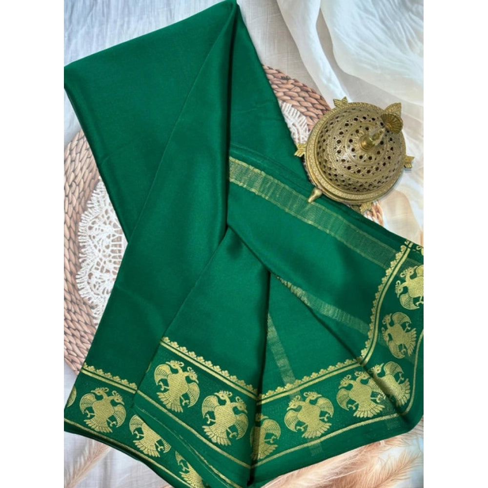 Generic Women's Crepe Chit Pallu Solid Saree With Unstitched Blouse 5.5Mtr (Green)