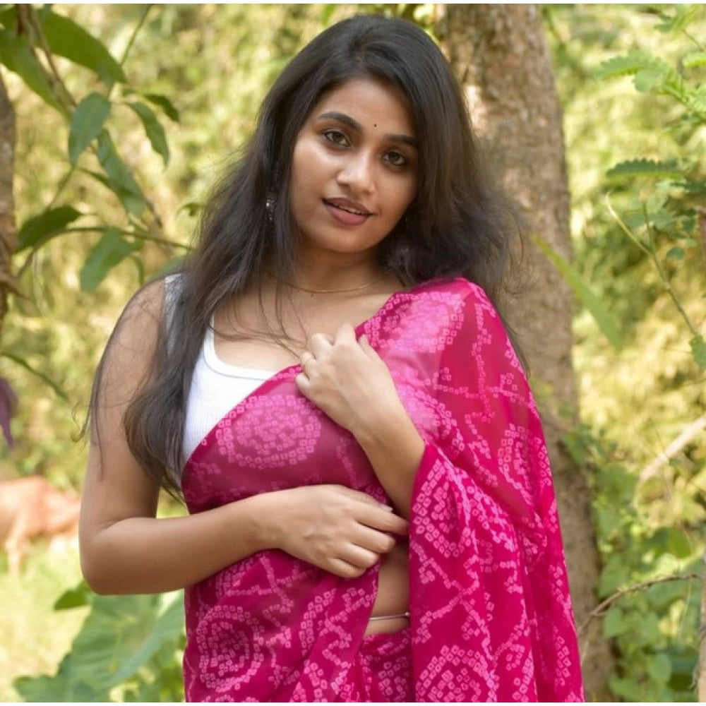Generic Women's Georgette Printed Saree With Unstitched Blouse 5.5Mtr (Pink)