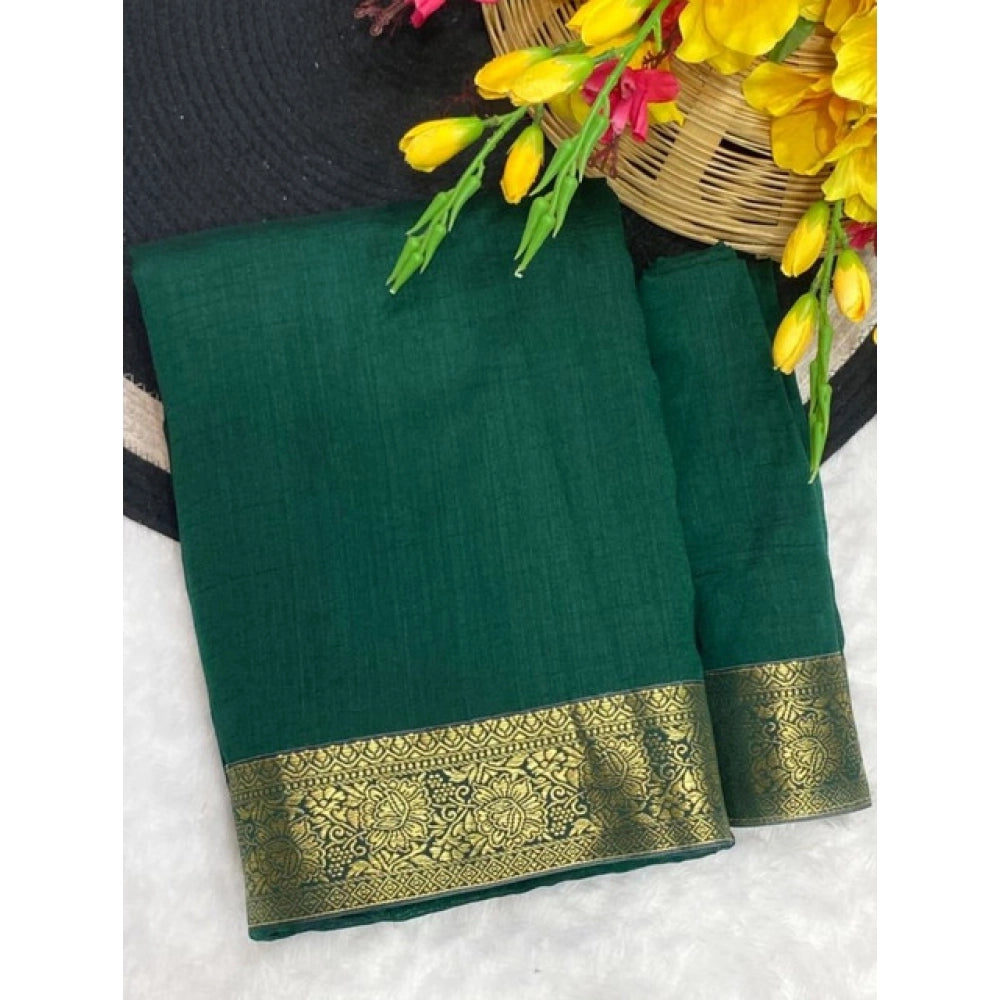 Women's Vichitra Silk Printed Saree With Unstitched Blouse 5.5Mtr (Green)