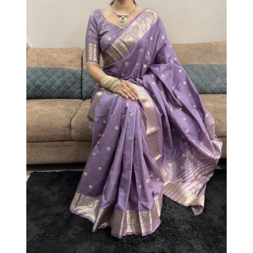 Women's Satin Printed Saree With Unstitched Blouse 5.5Mtr (Purple)