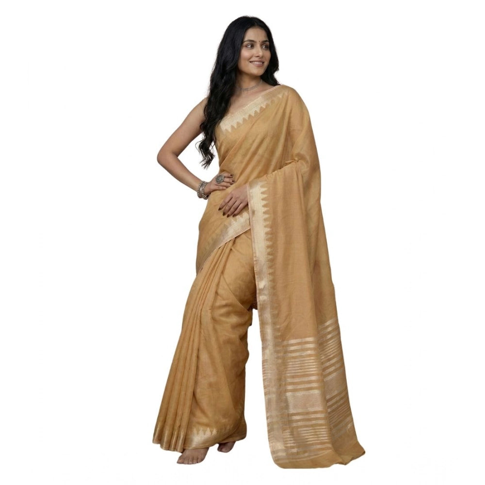 Women's Cotton Printed Saree With Unstitched Blouse 5.5Mtr (Golden)