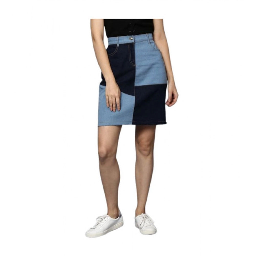 Women's Denim Brick Style Buttoned Skirt (Blue)