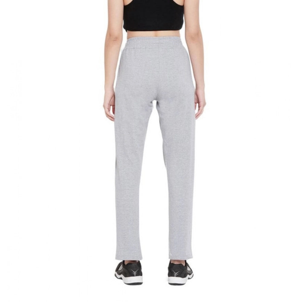 Women's Cotton Solid Elasticated Track Pants (Light Grey)