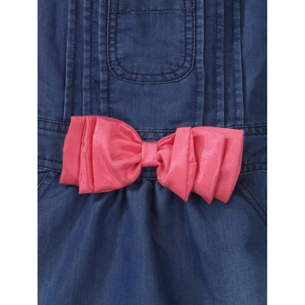 Girl's Denim & Cotton Bow Sleeveless Dungaree (Pink)