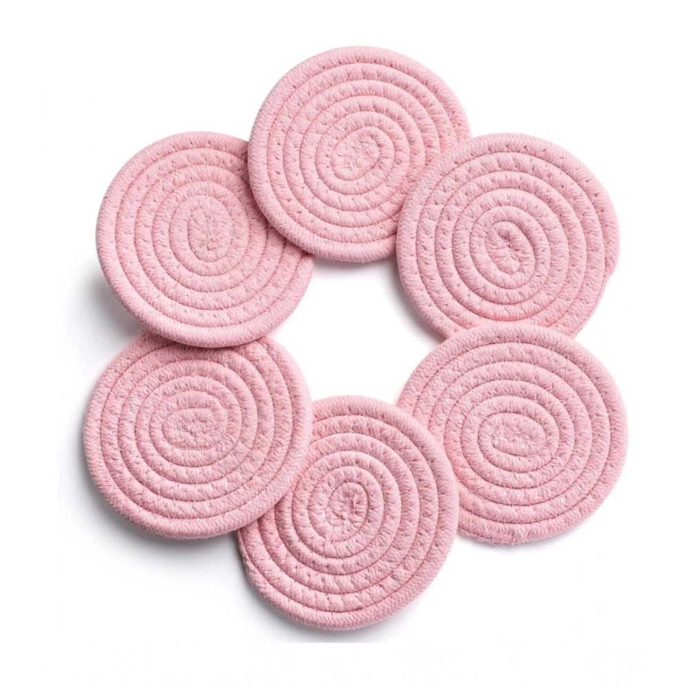 Cotton Rope Drink Coasters 6 Pcs Set (Pink)