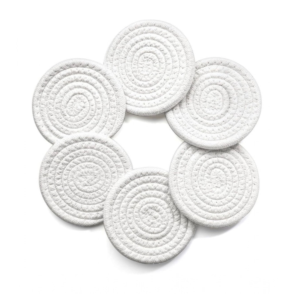 Cotton Rope Drink Coasters 6 Pcs Set (White)