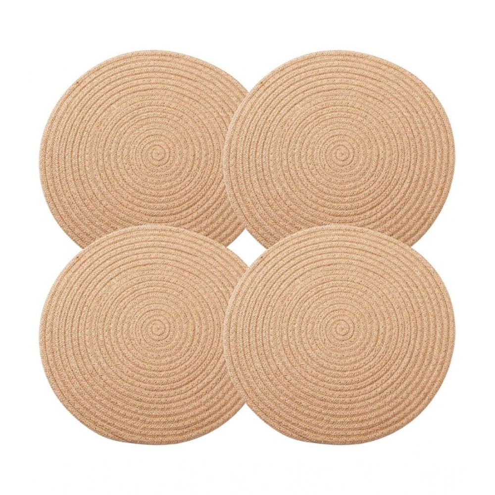 Cotton Dining Table Round Placemat Mats Set of 4 (Beige)