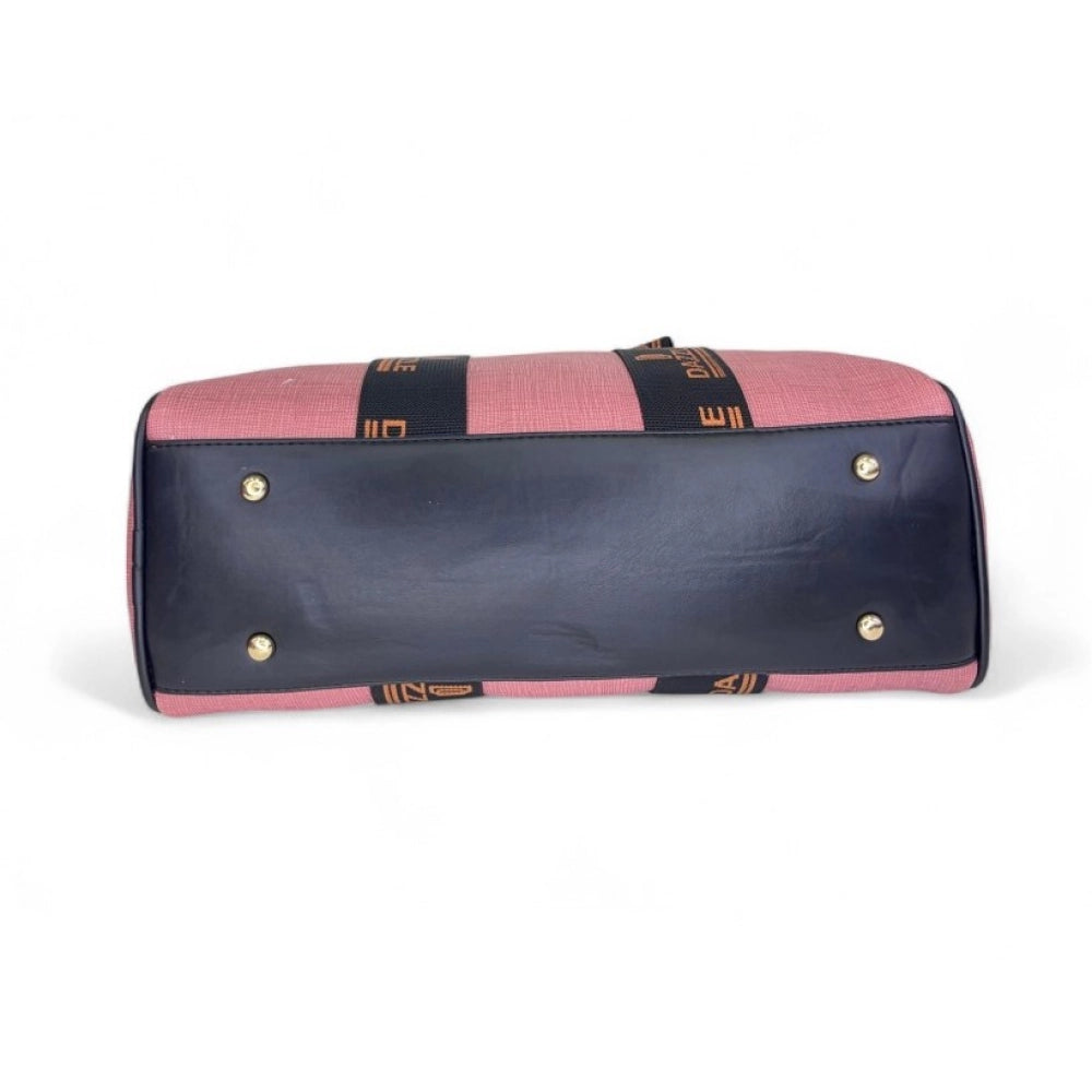 Generic Women's Polyurethane Textured Duffle Bag with Adjustable & Removable Strap (Pink)