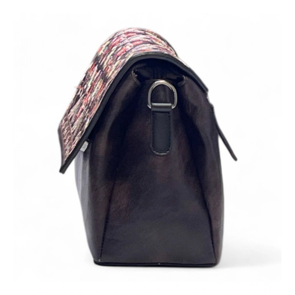 Generic Women's Polyurethane Floral Embroidered Crossbody Sling Bag with Adjustable & Removable Strap (Coffee)