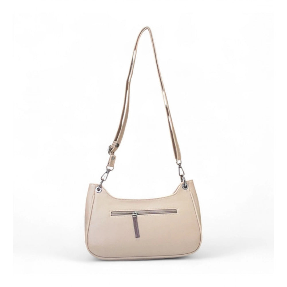 Generic Women's Polyurethane Floral Embroidered Crossbody Sling Bag with Adjustable & Removable Strap (Beige)