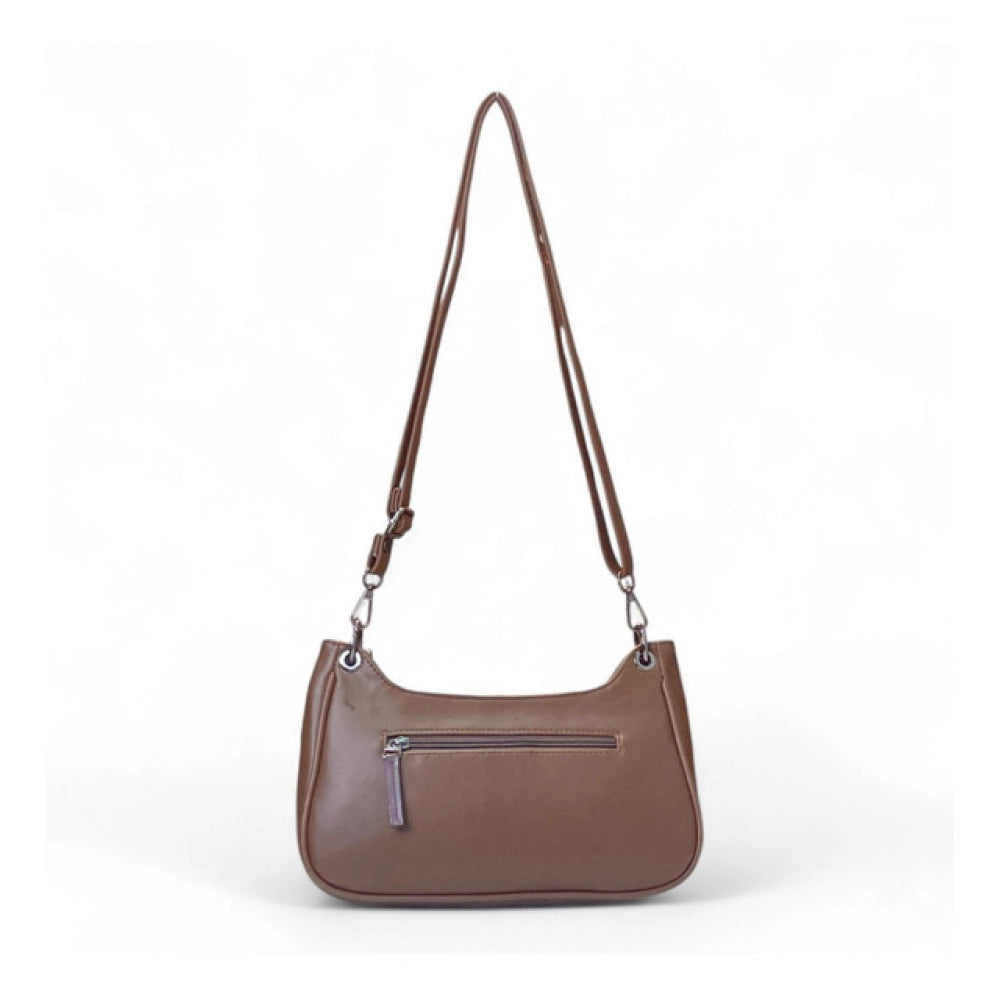 Generic Women's Polyurethane Floral Embroidered Crossbody Sling Bag with Adjustable & Removable Strap (Brown)