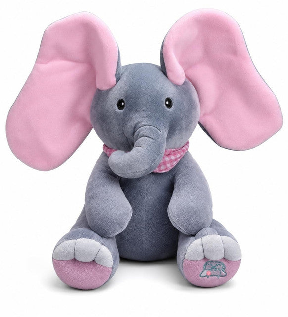 Wool Peek-a-Boo Musical Elephant Plush Toy (Grey-Pink)