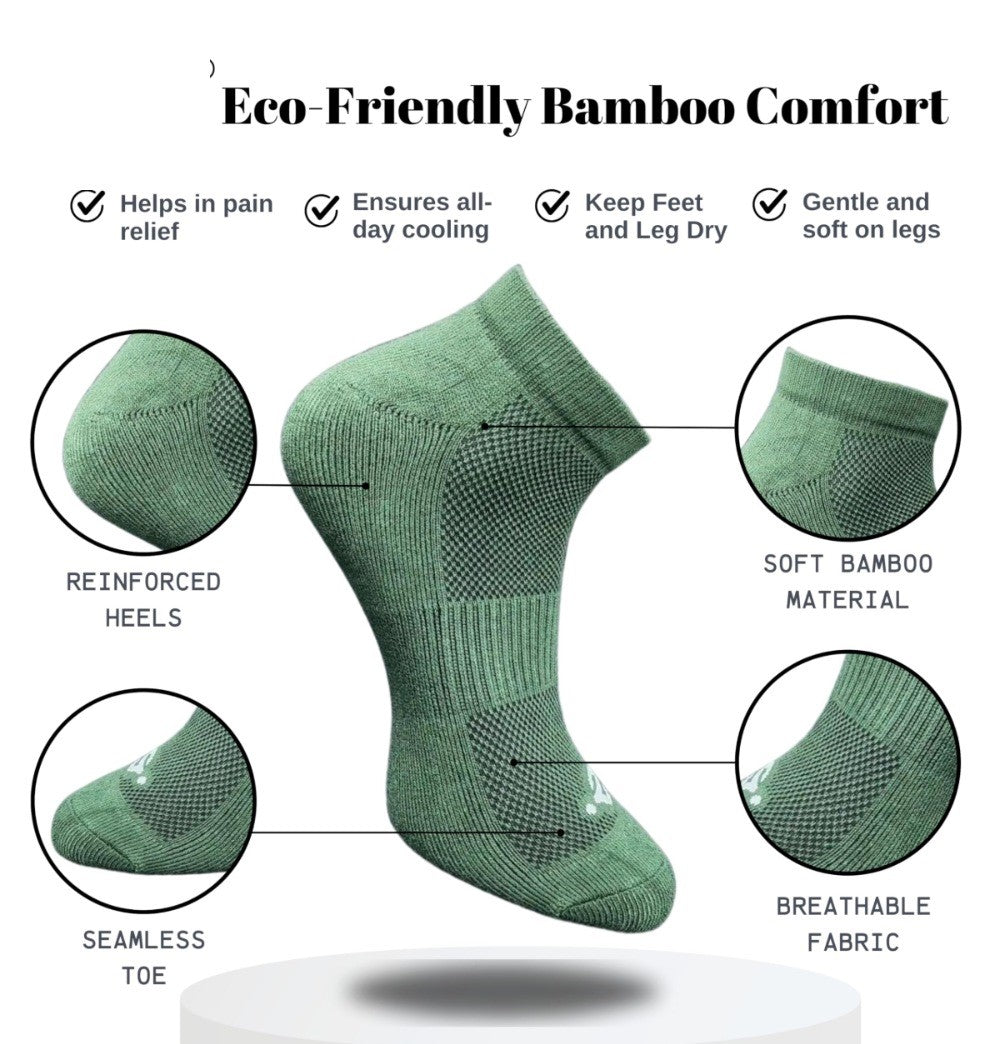 Pack of 3 Unisex Bamboo Blend Solid Low Cut Socks (Black, Olive)