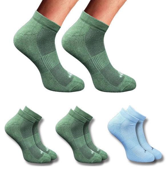 Pack of 3 Unisex Bamboo Blend Solid Low Cut Socks (Olive, Sky Blue)