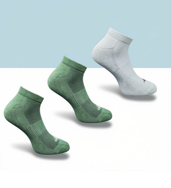 Pack of 3 Unisex Bamboo Blend Solid Low Cut Socks (Olive, Light Grey)