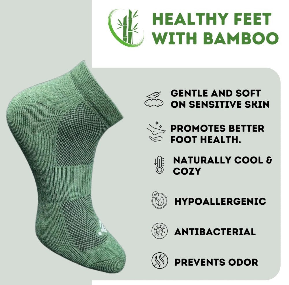 Pack of 3 Unisex Bamboo Blend Solid Low Cut Socks (Olive, Light Grey)