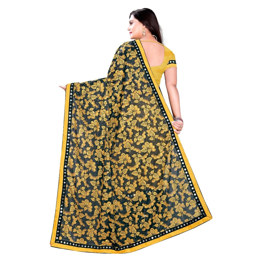 Women's Lycra Blend Saree with Blouse (Mustard, 5-6 Mtrs)