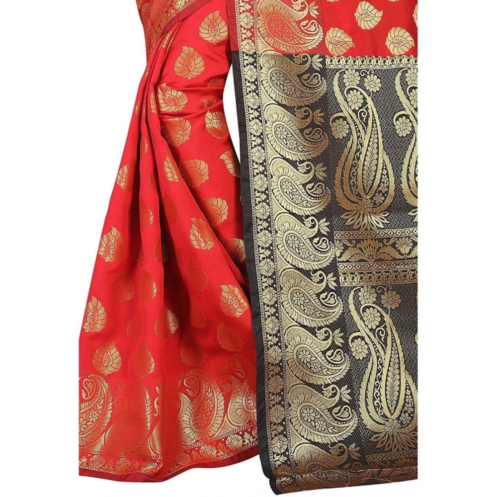 Women's Jacquard Woven Saree With Unstitched Blouse 5.5Mtr (Red)
