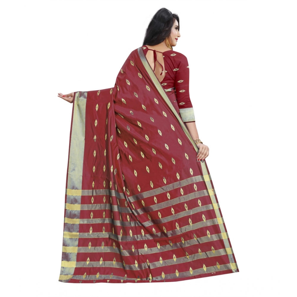 Women's Silk Blend Woven Saree With Unstitched Blouse 5.5Mtr (Red)