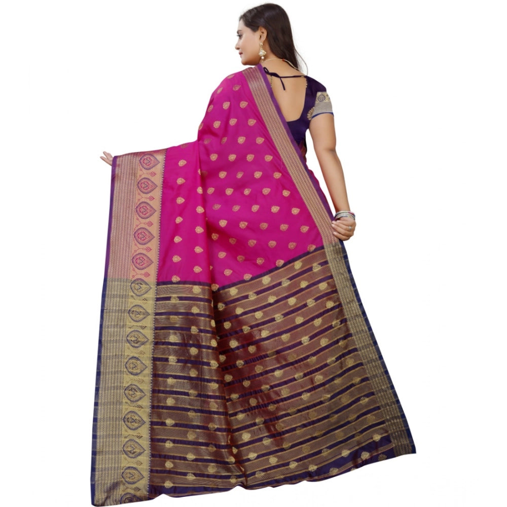 Women's Silk Blend Woven Saree With Unstitched Blouse 5.5Mtr (Purple-Pink)