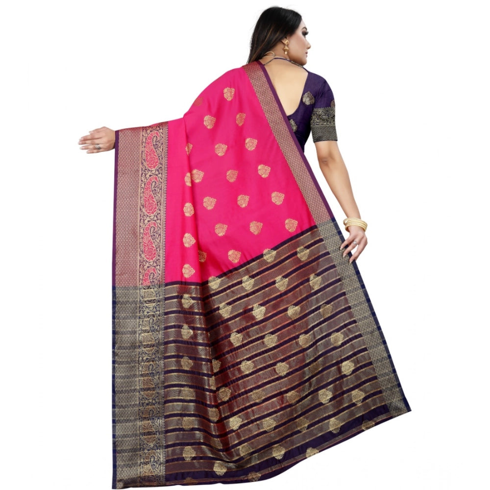 Women's Silk Blend Woven Saree With Unstitched Blouse 5.5Mtr (Purple-Pink)