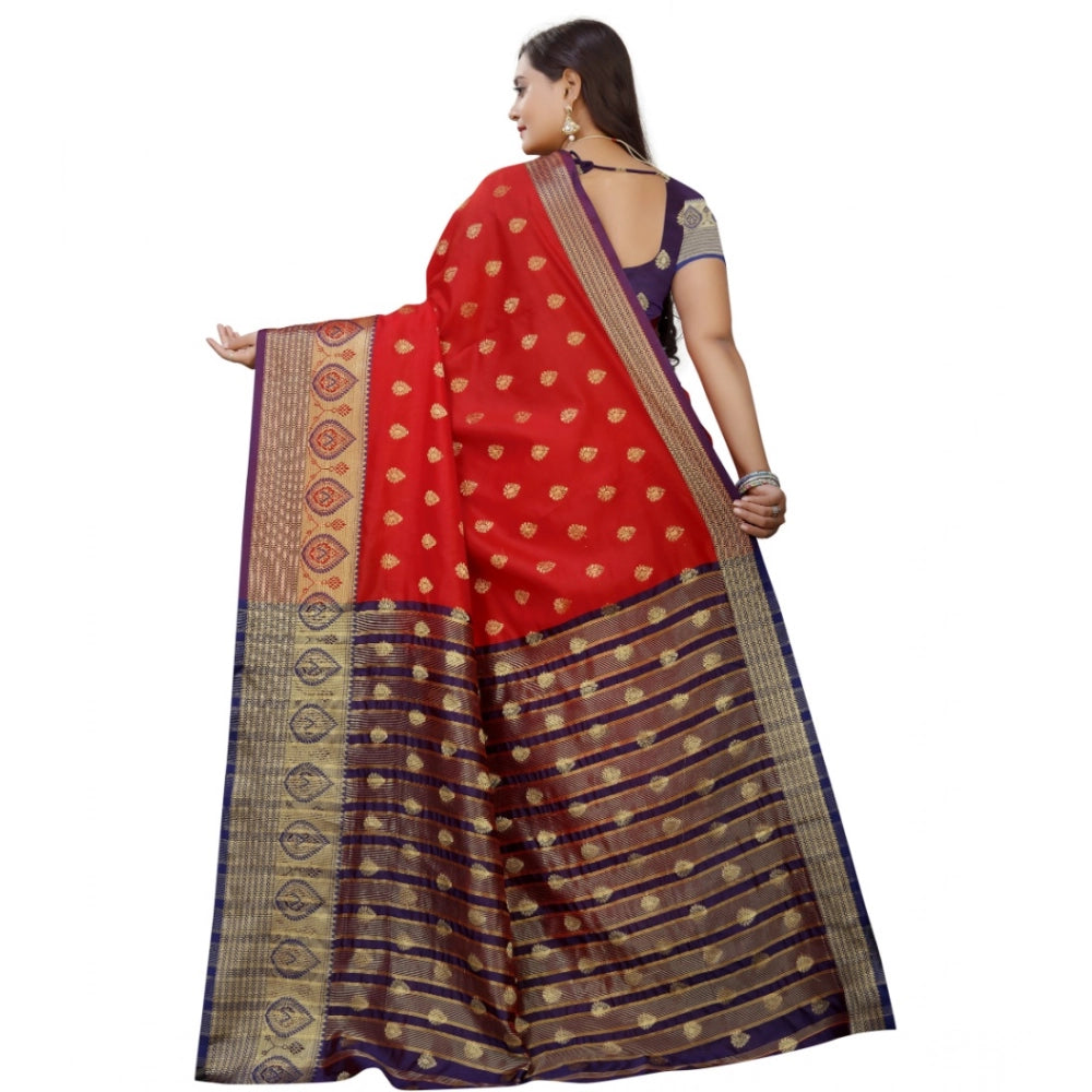Women's Silk Blend Woven Saree With Unstitched Blouse 5.5Mtr (Purple-Red)