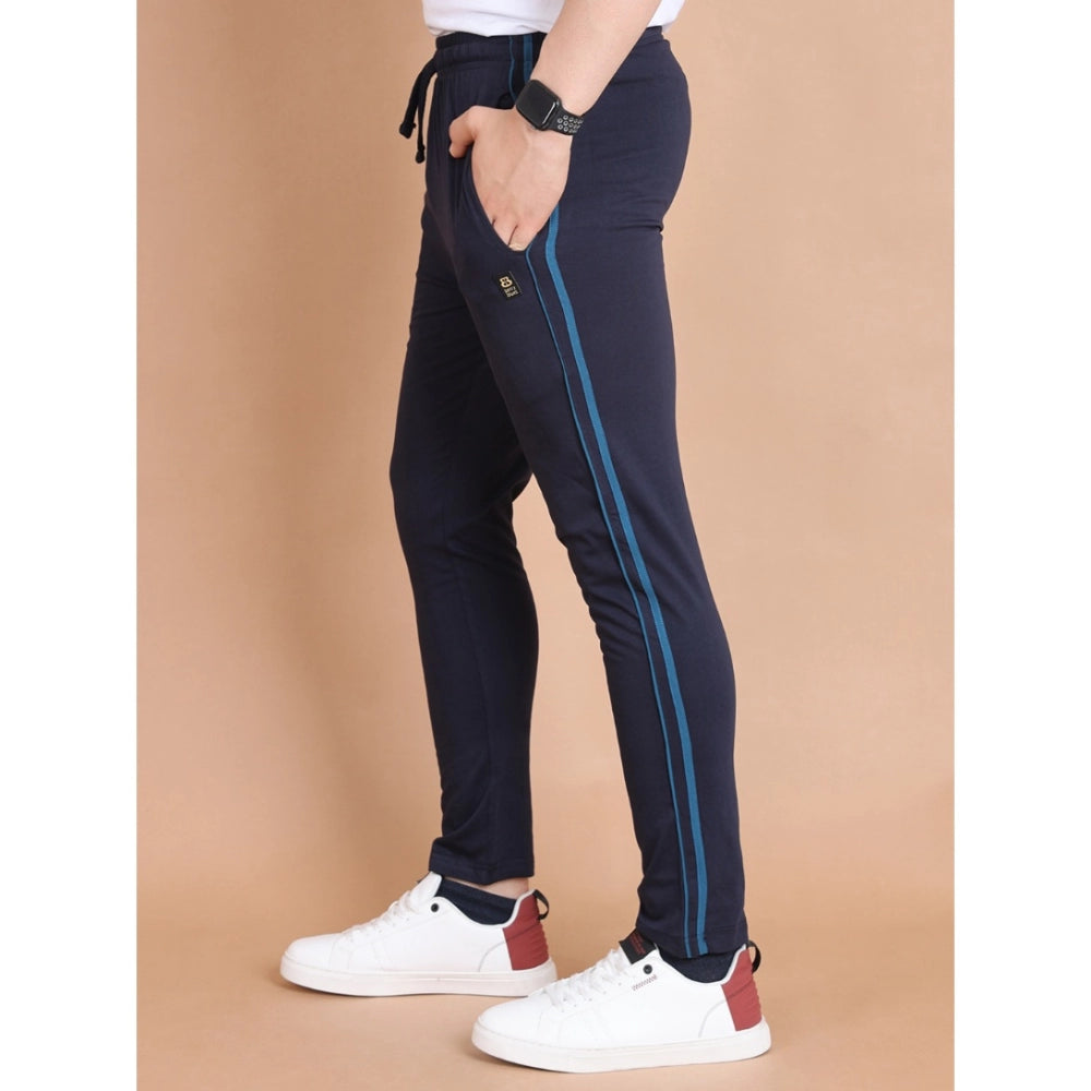 Generic Men's Casual Cotton Striped Full Length Track Pant (Navy)
