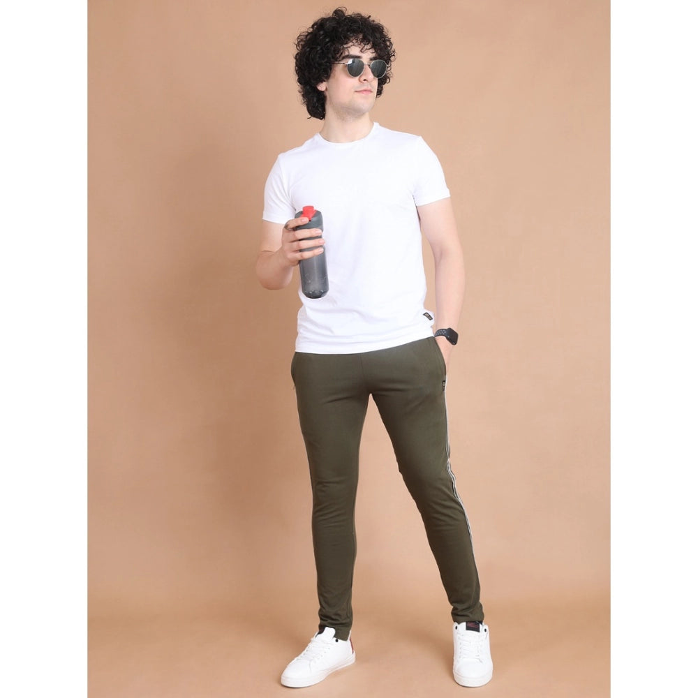 Generic Men's Casual Cotton Striped Full Length Track Pant (olive)