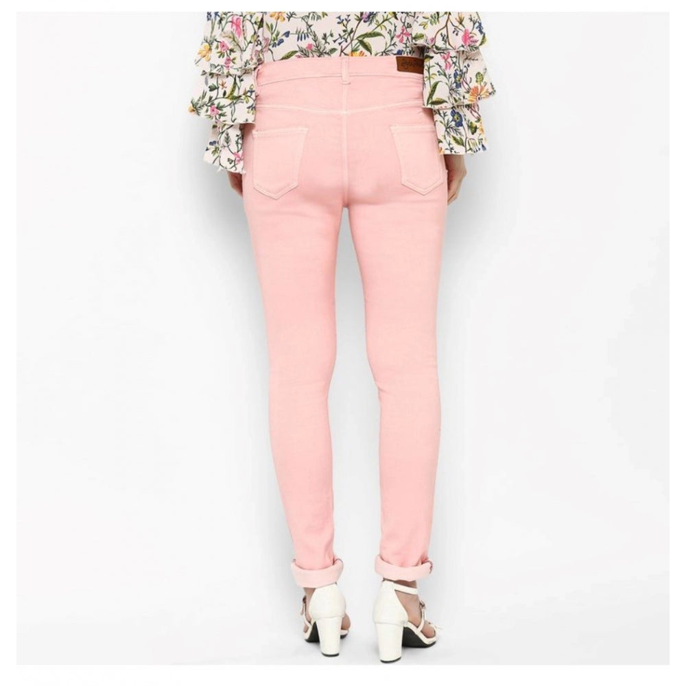 Generic Women's Denim Solid Buttoned Jeans (Pink)