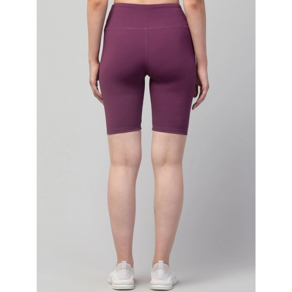 Generic Women's Polyester Solid Above Knee High-Rise Shorts (Purple)