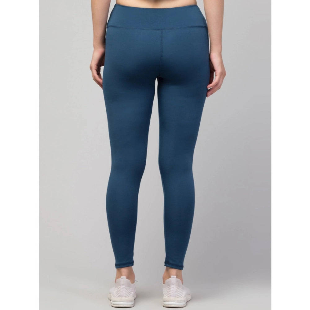 Generic Women's Polyester Solid Ankle Length High-Rise Tights (Teal)