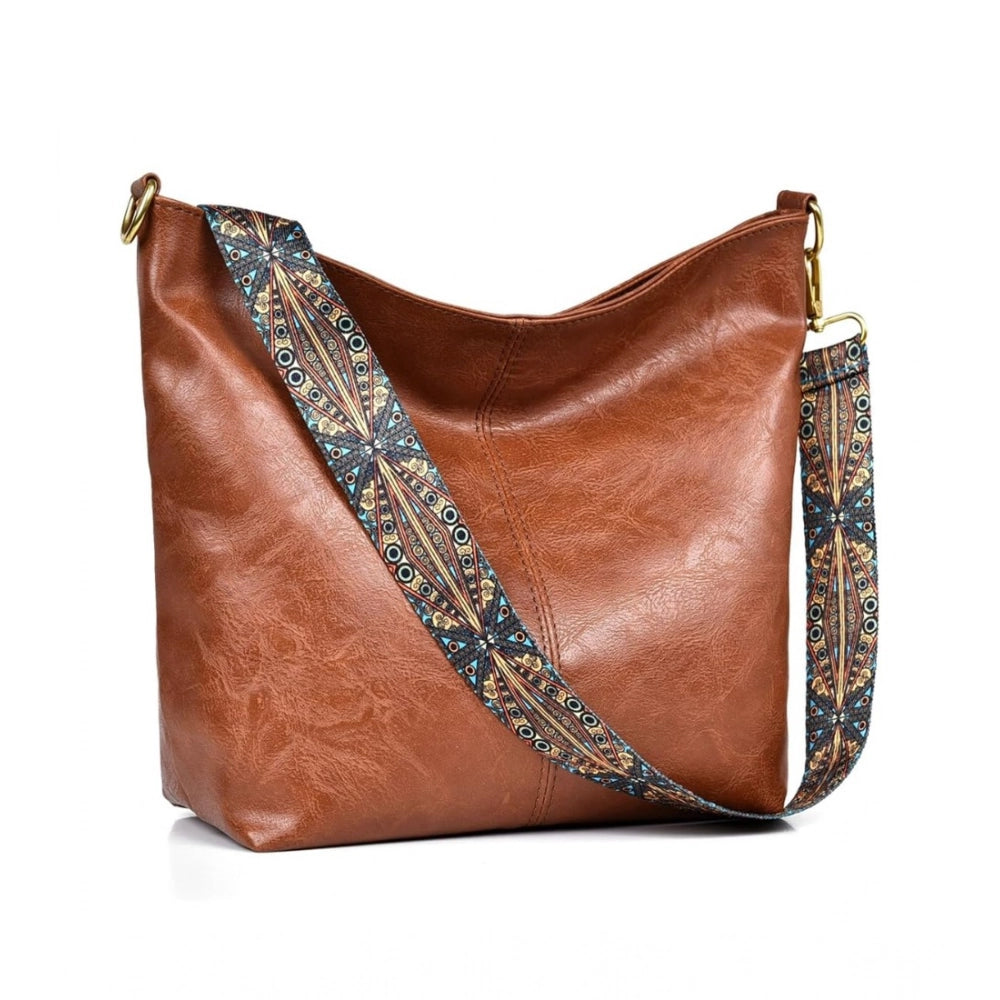 Generic Women's PU Leather Medium Sling bag Zipper Handbag (Brown)