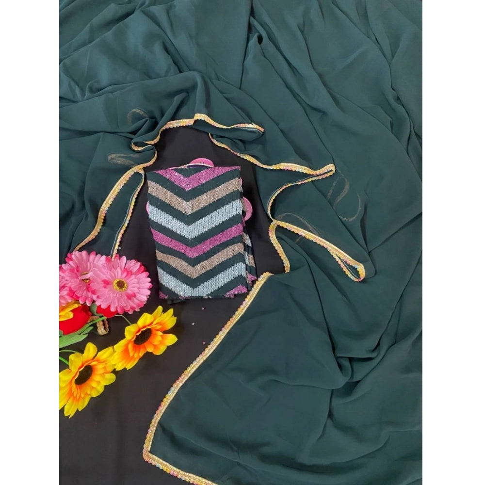 Women's Fox Georgette  Solid Saree With Unstitched Blouse 5.5Mtr (Green)