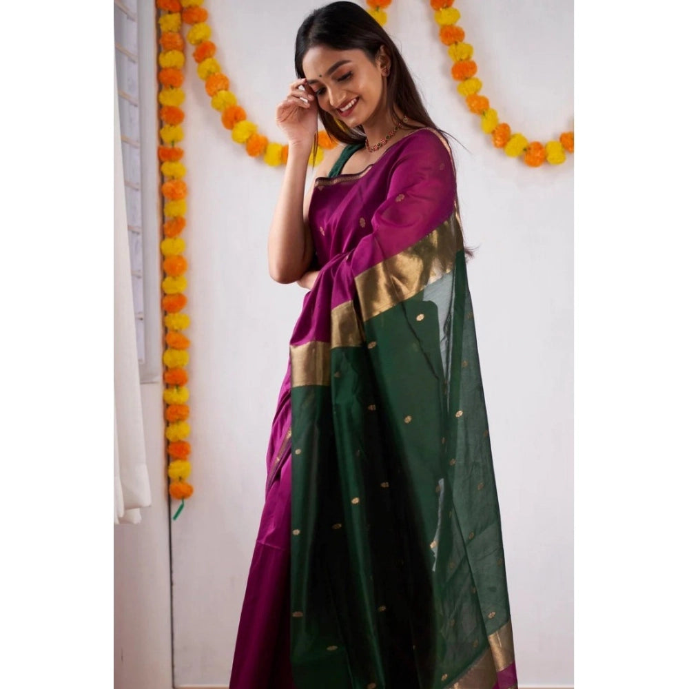 Women's Cotton  Printed Saree With Unstitched Blouse 5.5Mtr (Wine)
