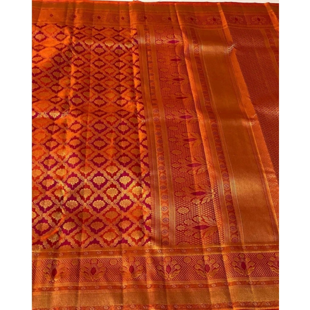 Women's Silk Printed Saree With Unstitched Blouse 5.5Mtr (Red)