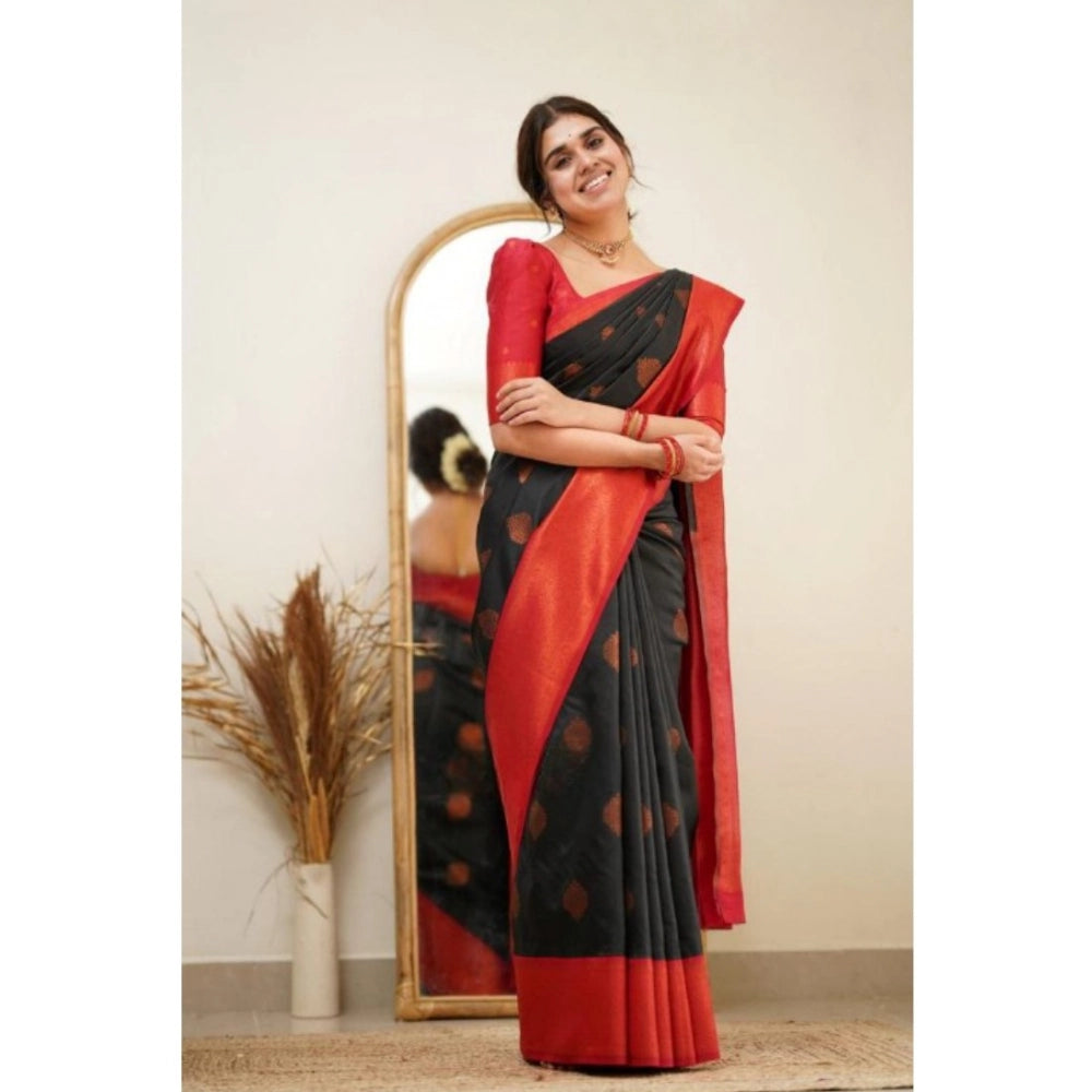 Women's Silk Printed Saree With Unstitched Blouse 5.5Mtr (Black)