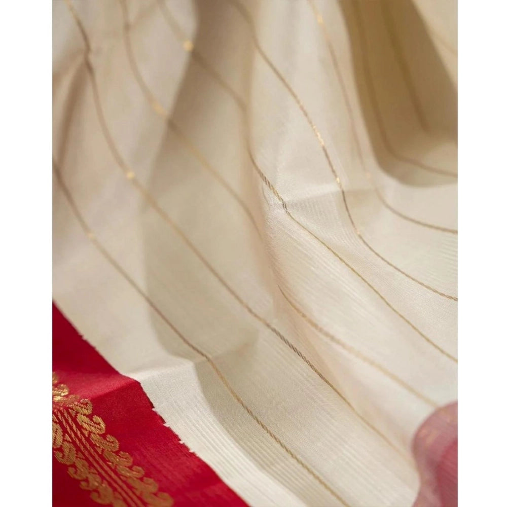 Women's Silk Printed Saree With Unstitched Blouse 5.5Mtr (Off White)