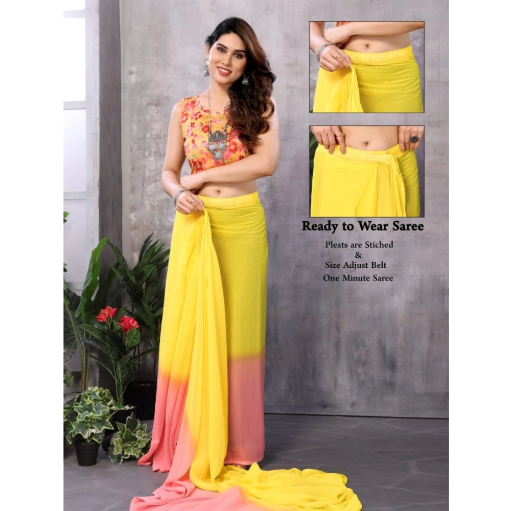 Women's Small Lace Georgette Solid Ready-to-Wear Saree With Unstitched Blouse 5.5 Mtr (Pink-Yellow)