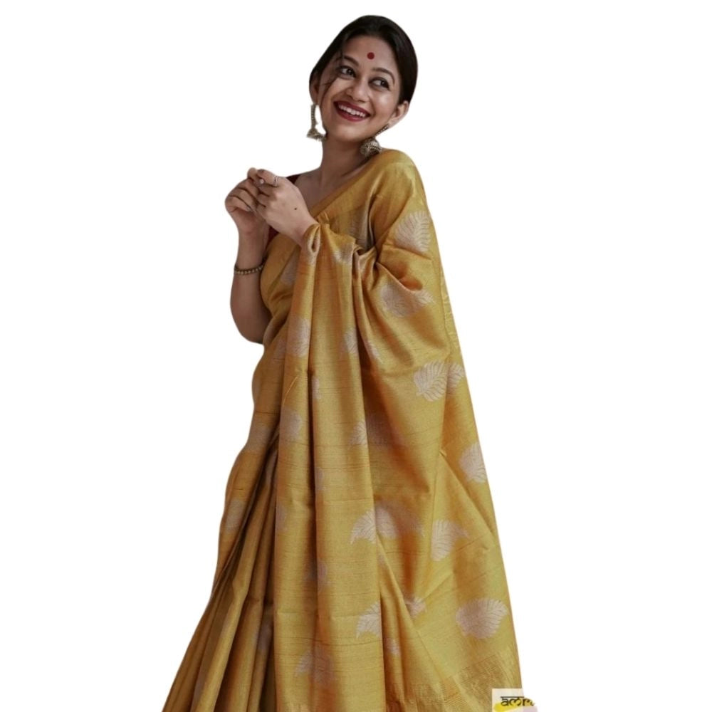 Women's Silk Printed Saree With Unstitched Blouse 5.5Mtr (Yellow)